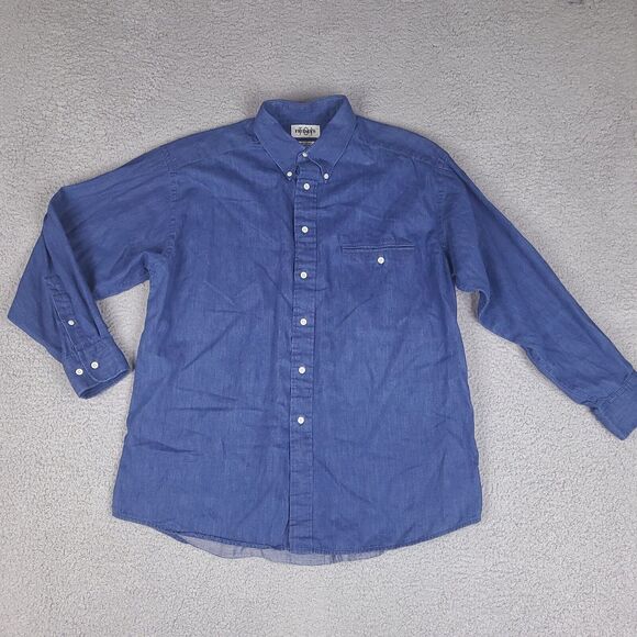 TGI Friday's Shirt‎ Mens XL 16 - 32/33 Blue Chambray Button Down Long Sleeve - Picture 1 of 14